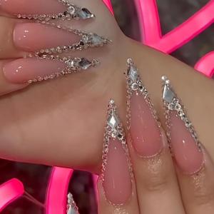 imageBABALAL French Tip Press on Nails Long Square Fake Nails Green Glue on Nails Golden Chrome Design 3d Butterfly Charm Acrylic Nails 24Pcs Squoval Manicure False NailsFNT09bling