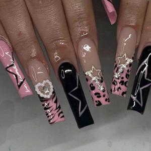 imageBABALAL Long Nails Press on Square Fake Nails Mint Green Summer Glue ons Nails French Tip Luxury Butterfly Flower Charm Design Acrylic Nails 24Pcs Squoval Full Cover Coquette False NailsANc116