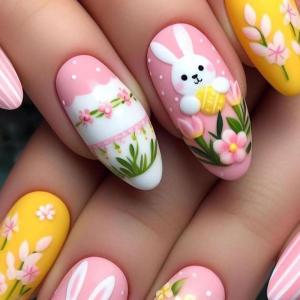imageBABALAL Press on Nails Long Coffin Fake Nails Yellow Full Cover Acrylic Nails with Bumblebee Flower Designs Stick on Nails Reusable Summer False Nails Supplies Flower Glue on Ballerina Nails for WomenANZ109