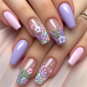 imageBABALAL Press on Nails Long Coffin Fake Nails Yellow Full Cover Acrylic Nails with Bumblebee Flower Designs Stick on Nails Reusable Summer False Nails Supplies Flower Glue on Ballerina Nails for WomenANZ111