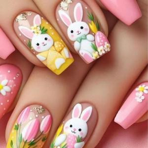 imageBABALAL Press on Nails Long Coffin Fake Nails Yellow Full Cover Acrylic Nails with Bumblebee Flower Designs Stick on Nails Reusable Summer False Nails Supplies Flower Glue on Ballerina Nails for WomenANZ106