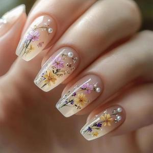 imageBABALAL Press on Nails Long Coffin Fake Nails Yellow Full Cover Acrylic Nails with Bumblebee Flower Designs Stick on Nails Reusable Summer False Nails Supplies Flower Glue on Ballerina Nails for WomenANZ101