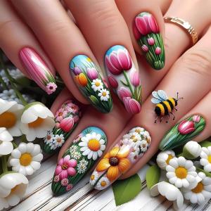 imageBABALAL Press on Nails Long Coffin Fake Nails Yellow Full Cover Acrylic Nails with Bumblebee Flower Designs Stick on Nails Reusable Summer False Nails Supplies Flower Glue on Ballerina Nails for WomenANZ122