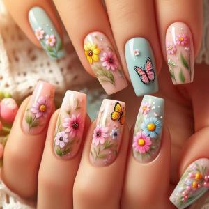 imageBABALAL Press on Nails Long Coffin Fake Nails Yellow Full Cover Acrylic Nails with Bumblebee Flower Designs Stick on Nails Reusable Summer False Nails Supplies Flower Glue on Ballerina Nails for WomenANZ121