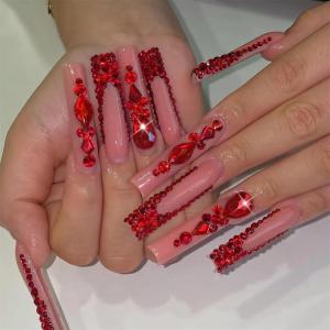 imageBABALAL Press on Nails Long Square Fake Nails Rainbow French Tip Glue on Nails 3D Bear Soft Candy Charm Acrylic Nails Heart False Nails 24Pcs Squoval Cute Summer Manicure Stick on NailsANV23