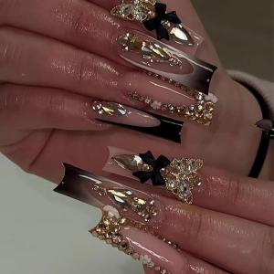 imageBABALAL Press on Nails Long Square Fake Nails Rainbow French Tip Glue on Nails 3D Bear Soft Candy Charm Acrylic Nails Heart False Nails 24Pcs Squoval Cute Summer Manicure Stick on NailsANV03