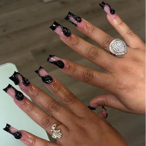 imageBABALAL Press on Nails Long Square Fake Nails Rainbow French Tip Glue on Nails 3D Bear Soft Candy Charm Acrylic Nails Heart False Nails 24Pcs Squoval Cute Summer Manicure Stick on NailsANV24