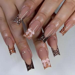 imageBABALAL Press on Nails Long Square Fake Nails Rainbow French Tip Glue on Nails 3D Bear Soft Candy Charm Acrylic Nails Heart False Nails 24Pcs Squoval Cute Summer Manicure Stick on NailsANV17