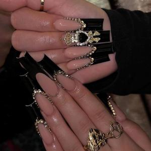 imageBABALAL Press on Nails Long Square Fake Nails Rainbow French Tip Glue on Nails 3D Bear Soft Candy Charm Acrylic Nails Heart False Nails 24Pcs Squoval Cute Summer Manicure Stick on NailsANV07