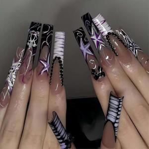 imageBABALAL Press on Nails Long Square Fake Nails Rainbow French Tip Glue on Nails 3D Bear Soft Candy Charm Acrylic Nails Heart False Nails 24Pcs Squoval Cute Summer Manicure Stick on NailsANV04