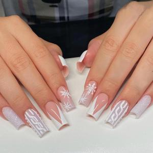 imageBABALAL Press on Nails Long Square Fake Nails Rainbow French Tip Glue on Nails 3D Bear Soft Candy Charm Acrylic Nails Heart False Nails 24Pcs Squoval Cute Summer Manicure Stick on NailsANV16