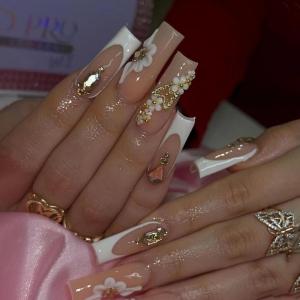 imageBABALAL Press on Nails Long Square Fake Nails Rainbow French Tip Glue on Nails 3D Bear Soft Candy Charm Acrylic Nails Heart False Nails 24Pcs Squoval Cute Summer Manicure Stick on NailsANV20