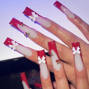 imageBABALAL Press on Nails Long Square Fake Nails Rainbow French Tip Glue on Nails 3D Bear Soft Candy Charm Acrylic Nails Heart False Nails 24Pcs Squoval Cute Summer Manicure Stick on NailsANV08