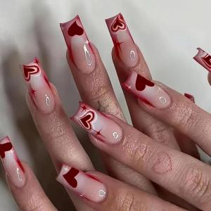 imageBABALAL Press on Nails Long Square Fake Nails Rainbow French Tip Glue on Nails 3D Bear Soft Candy Charm Acrylic Nails Heart False Nails 24Pcs Squoval Cute Summer Manicure Stick on NailsANV19