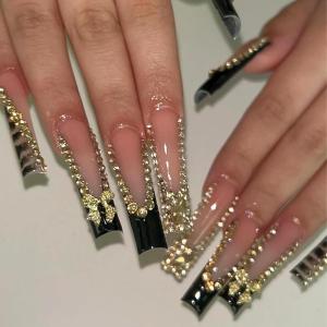 imageBABALAL Press on Nails Long Square Fake Nails Rainbow French Tip Glue on Nails 3D Bear Soft Candy Charm Acrylic Nails Heart False Nails 24Pcs Squoval Cute Summer Manicure Stick on NailsANV10