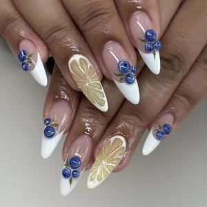 imageBABALAL Press on Nails Medium Almond Fake Nails Beach Glue on Nails Blue Pink Flower Acrylic Nails 3D Texture False Nails Summer False Nails 30Pcs Custom Stiletto Handmade Diy Nails for Women GirlsBNH06
