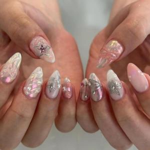 imageBABALAL Press on Nails Medium Almond Fake Nails Beach Glue on Nails Blue Pink Flower Acrylic Nails 3D Texture False Nails Summer False Nails 30Pcs Custom Stiletto Handmade Diy Nails for Women GirlsBNH22