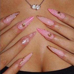 imageBABALAL Press on Nails Medium Almond Fake Nails Beach Glue on Nails Blue Pink Flower Acrylic Nails 3D Texture False Nails Summer False Nails 30Pcs Custom Stiletto Handmade Diy Nails for Women GirlsBNH21