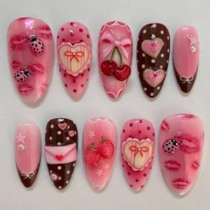 imageBABALAL Press on Nails Medium Almond Fake Nails Beach Glue on Nails Blue Pink Flower Acrylic Nails 3D Texture False Nails Summer False Nails 30Pcs Custom Stiletto Handmade Diy Nails for Women GirlsBNH08