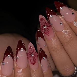 imageBABALAL Press on Nails Medium Almond Fake Nails Beach Glue on Nails Blue Pink Flower Acrylic Nails 3D Texture False Nails Summer False Nails 30Pcs Custom Stiletto Handmade Diy Nails for Women GirlsBNH11