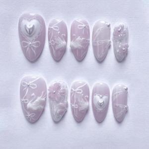 imageBABALAL Press on Nails Medium Almond Fake Nails Beach Glue on Nails Blue Pink Flower Acrylic Nails 3D Texture False Nails Summer False Nails 30Pcs Custom Stiletto Handmade Diy Nails for Women GirlsBNH24