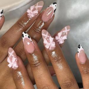 imageBABALAL Press on Nails Medium Almond Fake Nails Blue Glue on Nails Floral Spring Acrylic nails 24pcs Stiletto False Nails Glossy Manicure Stick on Nails Supplies Art Nails for Women and GirlsANY110