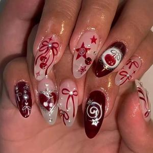 imageBABALAL Press on Nails Medium Almond Fake Nails Blue Glue on Nails Floral Spring Acrylic nails 24pcs Stiletto False Nails Glossy Manicure Stick on Nails Supplies Art Nails for Women and GirlsANY101y2k