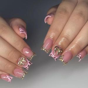 imageBABALAL Press on Nails Medium Almond Fake Nails Blue Glue on Nails Floral Spring Acrylic nails 24pcs Stiletto False Nails Glossy Manicure Stick on Nails Supplies Art Nails for Women and GirlsANY105bow