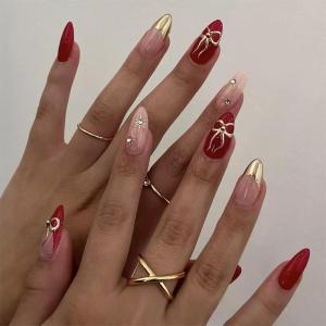 imageBABALAL Press on Nails Medium Almond Fake Nails Blue Glue on Nails Floral Spring Acrylic nails 24pcs Stiletto False Nails Glossy Manicure Stick on Nails Supplies Art Nails for Women and GirlsANY119