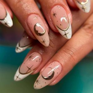imageBABALAL Press on Nails Medium Almond Fake Nails Blue Glue on Nails Floral Spring Acrylic nails 24pcs Stiletto False Nails Glossy Manicure Stick on Nails Supplies Art Nails for Women and GirlsANY102