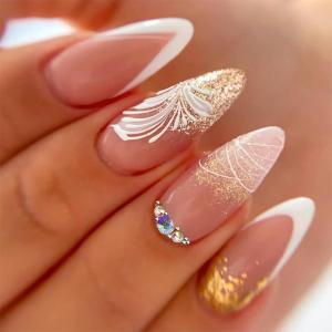 imageBABALAL Press on Nails Medium Almond Fake Nails Blue Glue on Nails Floral Spring Acrylic nails 24pcs Stiletto False Nails Glossy Manicure Stick on Nails Supplies Art Nails for Women and GirlsANY105