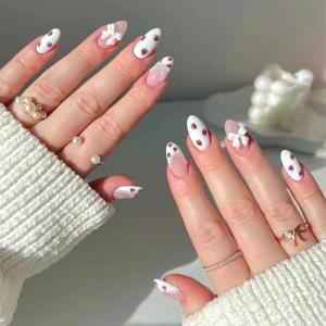 imageBABALAL Press on Nails Medium Almond Fake Nails Blue Glue on Nails Floral Spring Acrylic nails 24pcs Stiletto False Nails Glossy Manicure Stick on Nails Supplies Art Nails for Women and GirlsANY118