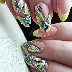 imageBABALAL Press on Nails Medium Almond Fake Nails Pink Yellow French Tip Glue on 3d Texture Orange Lemon Acrylic Nails Cute False Nails Summer Spring Nail Supplies Handmade Stiletto Artificial NailANX11