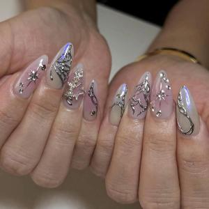 imageBABALAL Press on Nails Medium Almond Fake Nails Pink Yellow French Tip Glue on 3d Texture Orange Lemon Acrylic Nails Cute False Nails Summer Spring Nail Supplies Handmade Stiletto Artificial NailANX01