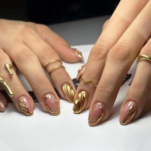 imageBABALAL Press on Nails Medium Almond Fake Nails Pink Yellow French Tip Glue on 3d Texture Orange Lemon Acrylic Nails Cute False Nails Summer Spring Nail Supplies Handmade Stiletto Artificial NailANX02