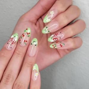 imageBABALAL Press on Nails Medium Almond Fake Nails Pink Yellow French Tip Glue on 3d Texture Orange Lemon Acrylic Nails Cute False Nails Summer Spring Nail Supplies Handmade Stiletto Artificial NailANX13