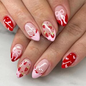 imageBABALAL Press on Nails Medium Almond Fake Nails Pink Yellow French Tip Glue on 3d Texture Orange Lemon Acrylic Nails Cute False Nails Summer Spring Nail Supplies Handmade Stiletto Artificial NailANX16