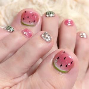 imageBABALAL Press on Toenails Short Pink Toenail Press Ons Square for Women French Tip Press on Toe Nails with Glue Bling Glitter Floral Heart Charm Fake Toenails Supplies 12 Sizes  24Pcs Toenails ArtANjzj206watermelon