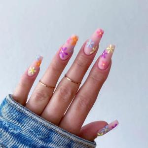 imageBABALAL Purple Press on Nails Long Square Fake Nails Butterfly Design Glue on Nails 3D Flower Charm Acrylic Nails 24Pcs Bling Squoval Luxury Full Cover False NailsCRJL19