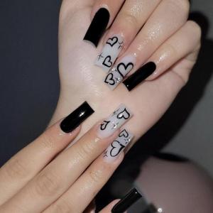 imageBABALAL Square Press on Cheetah French Tip Metallic Ball Charm Y2k Acrylic Flower Squoval Manicure Artificial Nails  24pcsANRb18