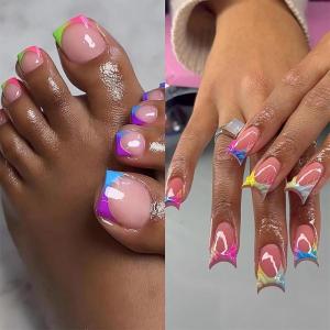 imageBABALAL Square Press on Nails Long ampamp Press on Toenails Matching Set  Red French Tip Fake Nails Press Nail Art Tips Glue on Nails Supplies Full Cover False Toe Nails Design 48Pcs DIY AcrylicANht100