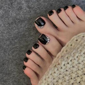 imageBABALAL Square Press on Toenails Short Fake Toenails and Fake Toenails with Nail Glue Sliver Glitter Glue on Nails 24pcs Acrylic Toenails with Diamond Designs False Toenails for Women and GirlsJZJA015black