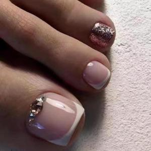 imageBABALAL Square Press on Toenails Short Fake Toenails and Fake Toenails with Nail Glue Sliver Glitter Glue on Nails 24pcs Acrylic Toenails with Diamond Designs False Toenails for Women and GirlsJZJA013