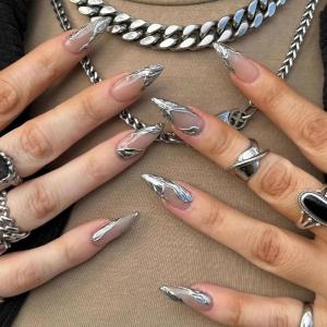 imageBABALAL Stiletto PressOn Nails  24Pc Almond Thick fake Nails GlueOns Brown Black Glitter Bling Acrylic Fall False NailsAND01
