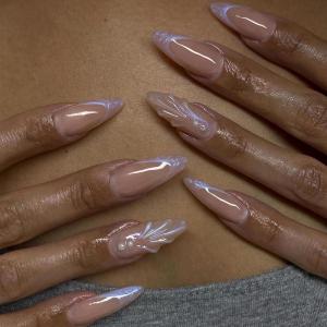 imageBABALAL Stiletto PressOn Nails  24Pc Almond Thick fake Nails GlueOns Brown Black Glitter Bling Acrylic Fall False NailsAND02