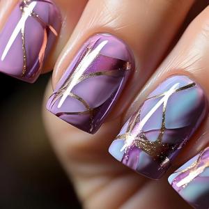 imageBABALAL Stiletto PressOn Nails  24Pc Almond Thick fake Nails GlueOns Brown Black Glitter Bling Acrylic Fall False NailsAND10