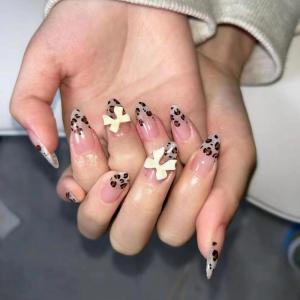 imageBABALAL Stiletto PressOn Nails  24Pc Almond Thick fake Nails GlueOns Brown Black Glitter Bling Acrylic Fall False NailsAND15
