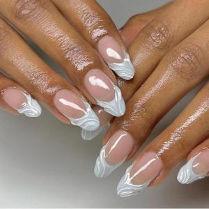imageBABALAL Stiletto PressOn Nails  24Pc Almond Thick fake Nails GlueOns Brown Black Glitter Bling Acrylic Fall False NailsAND18