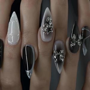 imageBABALAL Stiletto PressOn Nails  24Pc Almond Thick fake Nails GlueOns Brown Black Glitter Bling Acrylic Fall False NailsAND21