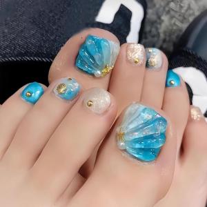 imageBABALAL Toe Nails Press on Orange Fake Toenails with Design Acrylic Toe Nails Cocoa Palm False Toenails 24Pcs Manicure French Tip Stick on Toenails for Women Girls Summer Full Cover Gel Toenails ArtBNjzj14